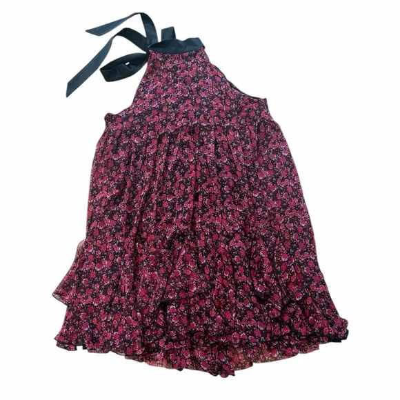 Anthropologie Tie Halter Ruffled Floral Mini Dress - Picture 3 of 7